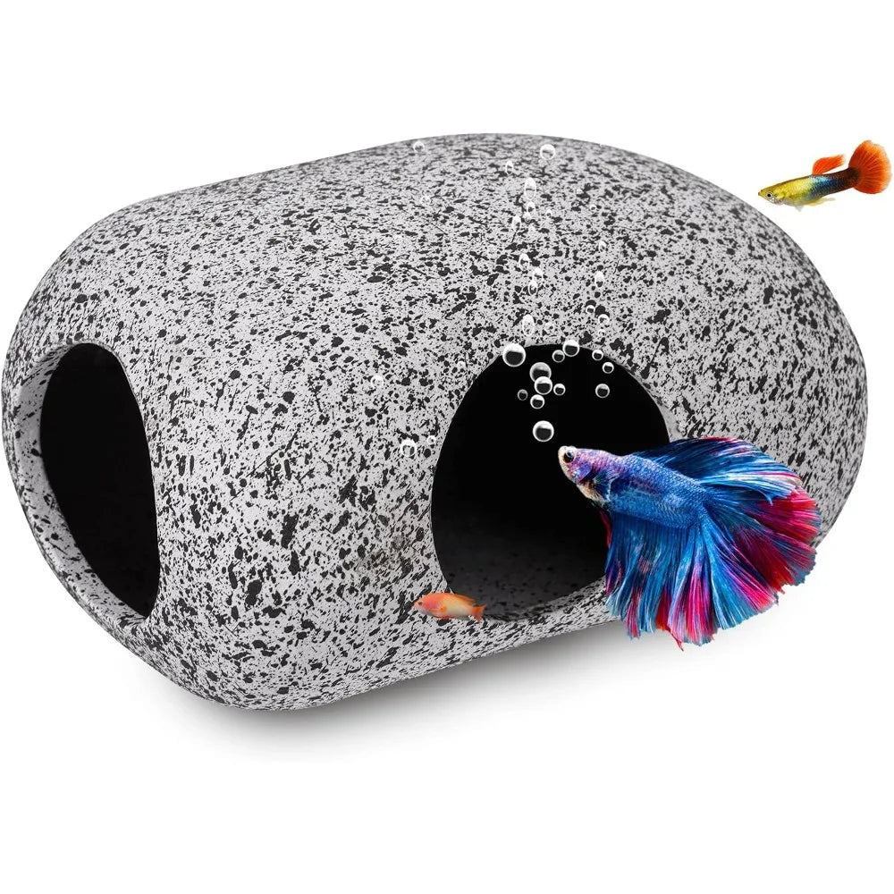 Ceramic Aquarium Cave Decor, Natural Stone Fish Tank Hiding Shelter,