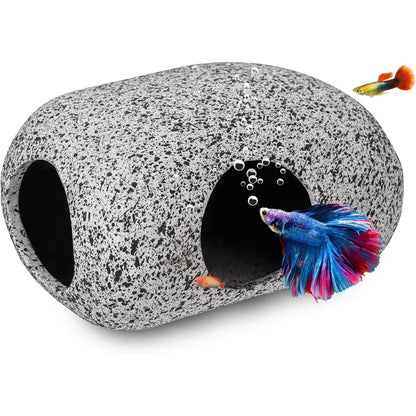 Ceramic Aquarium Cave Decor, Natural Stone Fish Tank Hiding Shelter,
