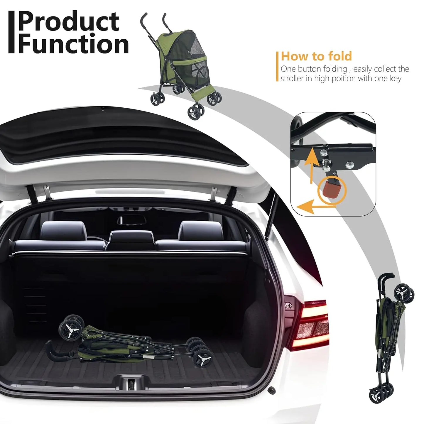 Lightweight 4-Wheel Pet Stroller, Portable with Breathable Mesh, Up to 22lbs