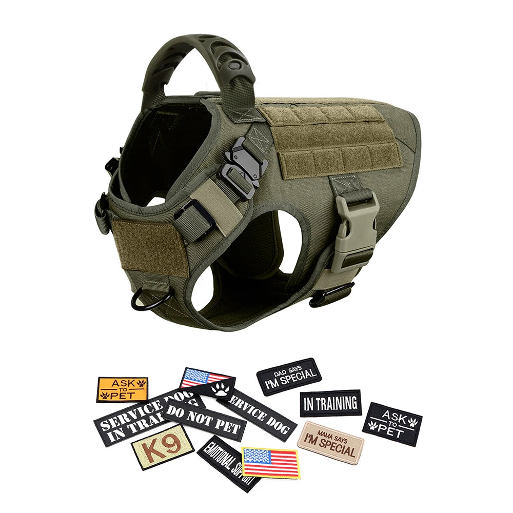 Military Dog Harness Collar Leash Bags Patches Set Training Vests