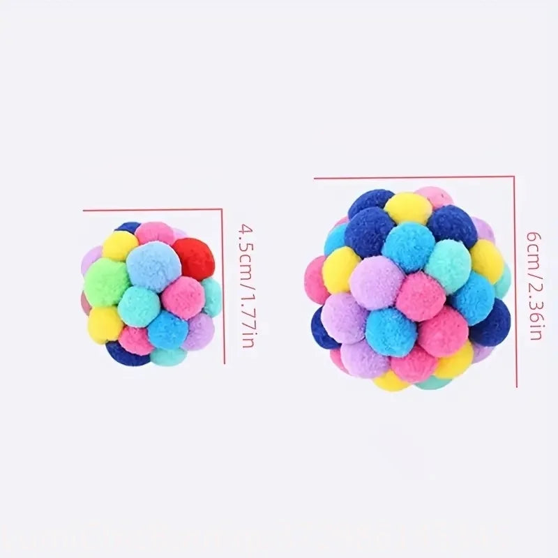 3Pcs Colorful Woolen Cat Plush Ball Toys Elastic Bell Ball Self‑Entertainment