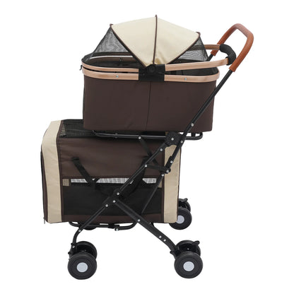 3-in-1 Multifunctional Pet Stroller Foldable with 2 Pet Carriers for Small & Medium