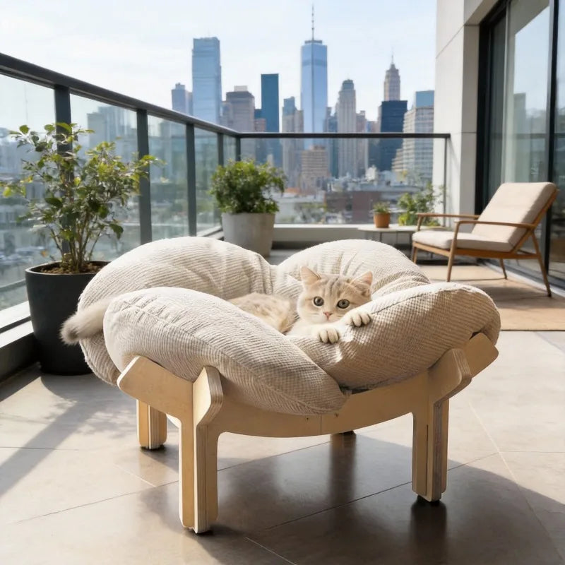 With Soft Cushion Three-Color Wooden High Leg Cat Bed - Comfortable Pet Sofa, Ideal for Cats And Small Dogs, Includes Hardware