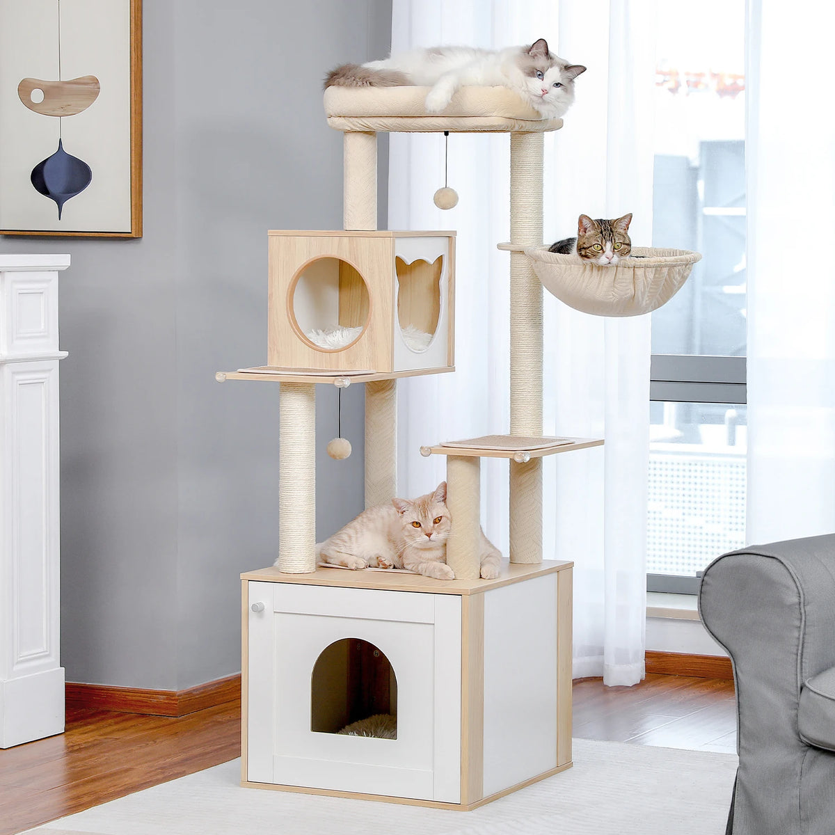 Multi-Level Cat Tree for Indoor with Scratching Posts Spacious Condo Hammock Top Perch Scratcher