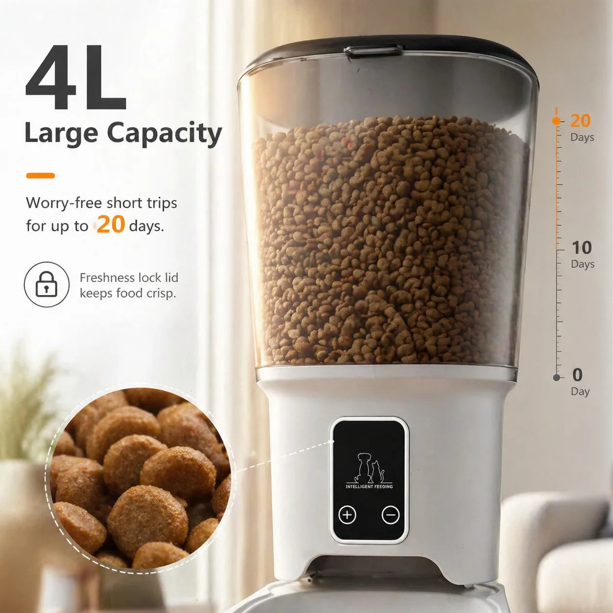 Large Capacity Smart Automatic Cat Feeder with Bowl -  APP Control, Timed Feeding, Anti-Clogging Design for Cats & Small Dogs,