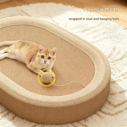Oval Cat Scratching Board And Bed With Scratching Rope Durable
