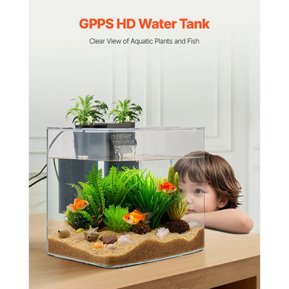 VEVOR Fish Tank Aquarium 3.5Gal Arch Ultra-Clear GPPS Starter Smart Tank Adjustable 3 Color Lighting for Freshwater Fish