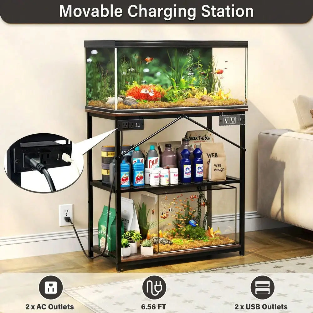 10-30Gallon Adjustable Fish Tank Aquarium Stand with Charging Station