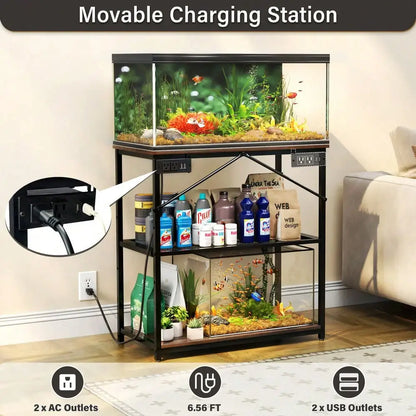 10-30Gallon Adjustable Fish Tank Aquarium Stand with Charging Station