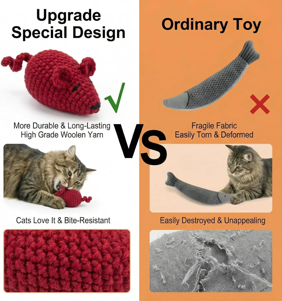 Catnip Mice Cat Toys, Handmade Durable Yarn Mice Toys with Natural Catnip & Silvervine,