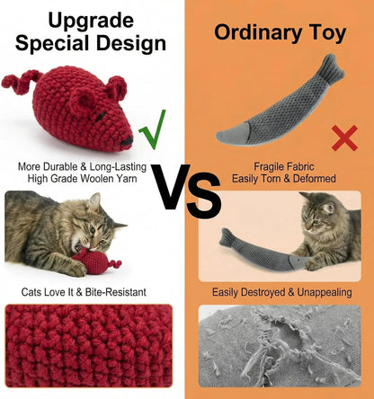 Catnip Mice Cat Toys, Handmade Durable Yarn Mice Toys with Natural Catnip & Silvervine,