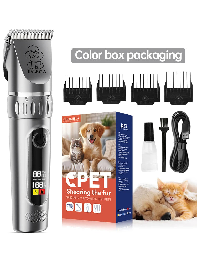 Professional Pet Grooming Kit | Rechargeable Electric Dog and Cat Hair Trimmer Set with Scissors and Nail Clipper, Quiet Rechargeable Pet Hair Grooming Kit