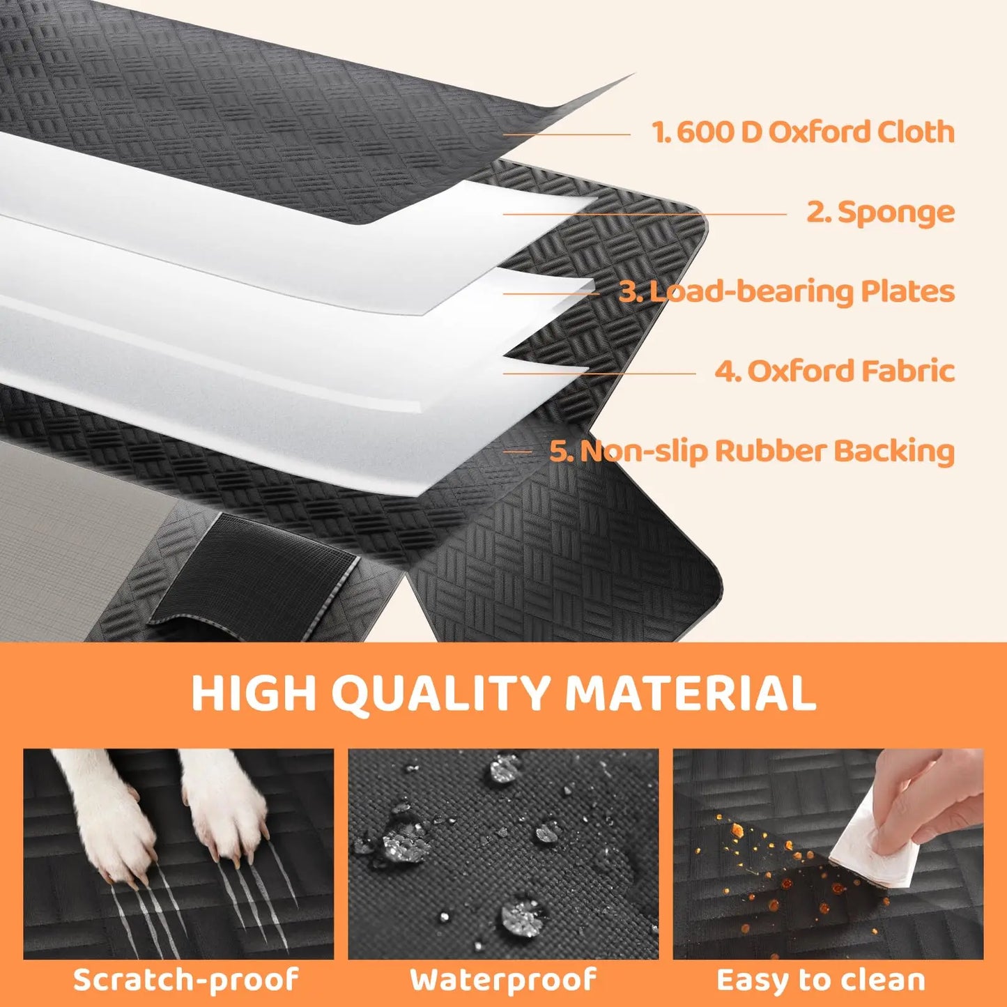 Hard Bottom Rear Seat Extender, Load-Bearing 400 Pounds, 600D Heavy-Duty Anti-Scratch Washable Dog Hammock for Cars and Suvs