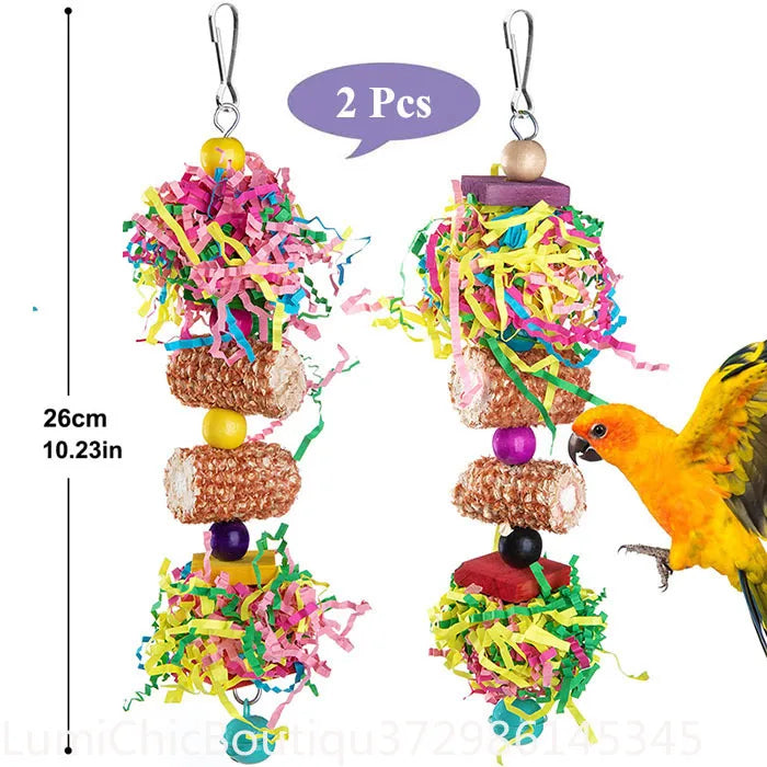 2‑3Pcs  Bird Toy Set Colorful Shredder Foraging Hanging Cage
