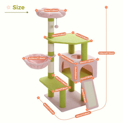 Flower Cat Tree Multi-Level Tower with Sisal Covered Scratching Posts Cute Condo With Top Perch