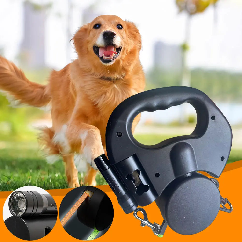 Double Headed Dog Leash with LED Light Retractable for Small Medium Dogs