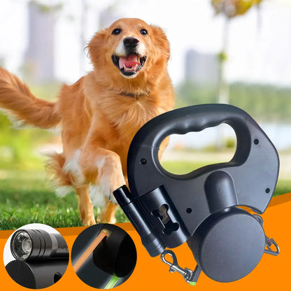 Double Headed Dog Leash with LED Light Retractable for Small Medium Dogs