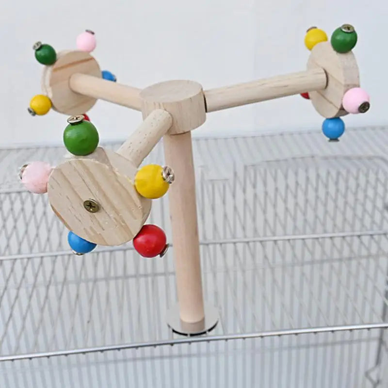 Perch Toy With Rotating Balls Wood Interactive Bird Stand Colorful Rotating Windmill Toy