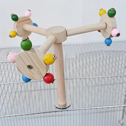 Perch Toy With Rotating Balls Wood Interactive Bird Stand Colorful Rotating Windmill Toy