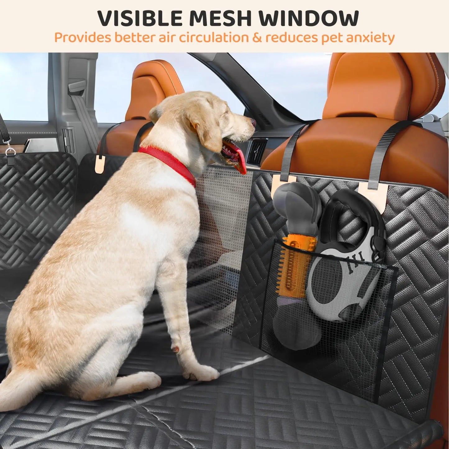 Rear Seat Dog Cover, Hard Bottom Rear Seat Extender, Load-Bearing 400 Pounds, 600D Heavy-Duty Anti-Scratch Washable