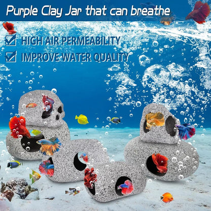 Ceramic Aquarium Cave Decor, Natural Stone Fish Tank Hiding Shelter,
