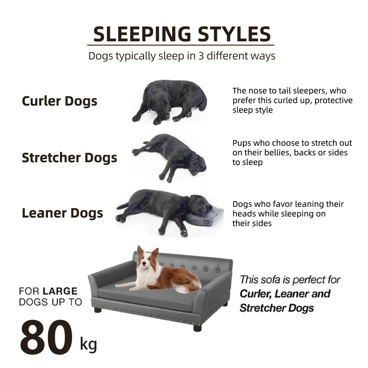 Elevated Dog Sofa for Medium to Large Dogs Microfiber Leather Cover with Removable Cushion
