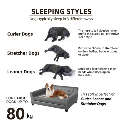 Elevated Dog Sofa for Medium to Large Dogs Microfiber Leather Cover with Removable Cushion