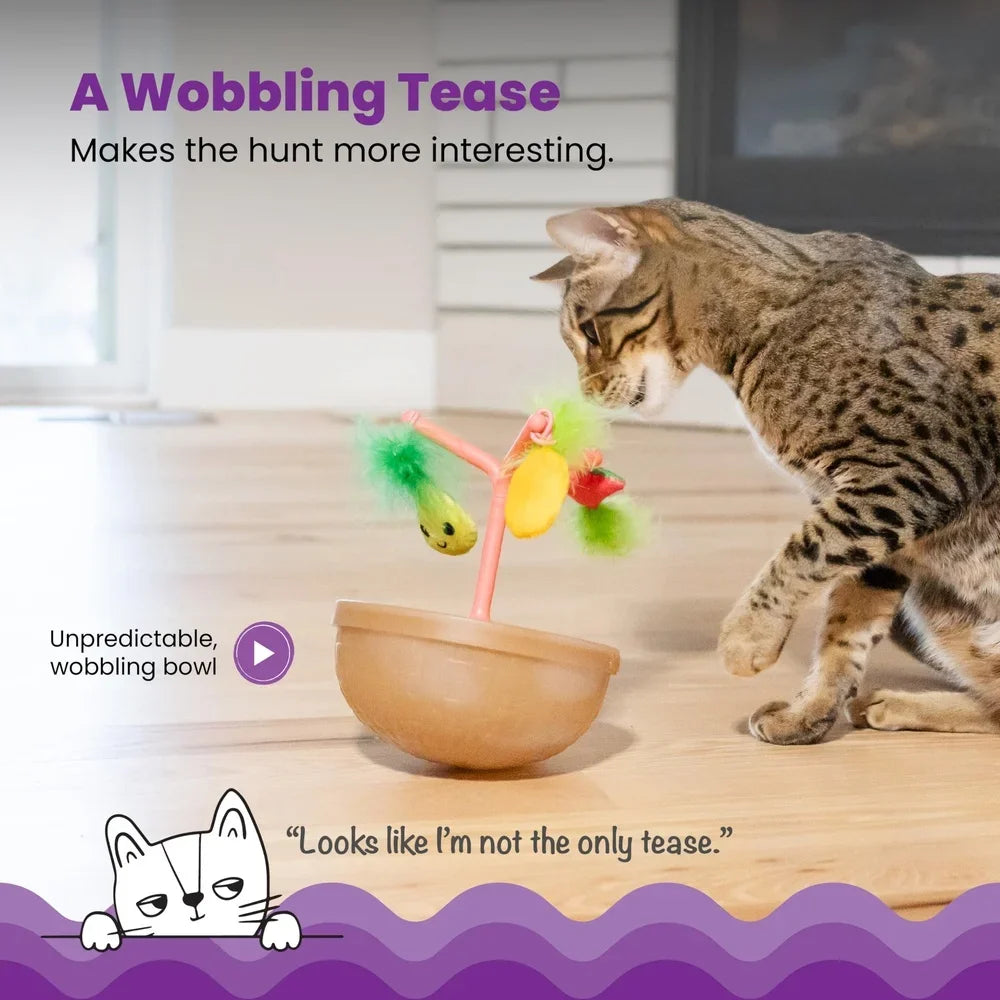 Wobbling Cat Toy Fruit Bowl with 5 Interactive Catnip Toys Indoor Entertainment