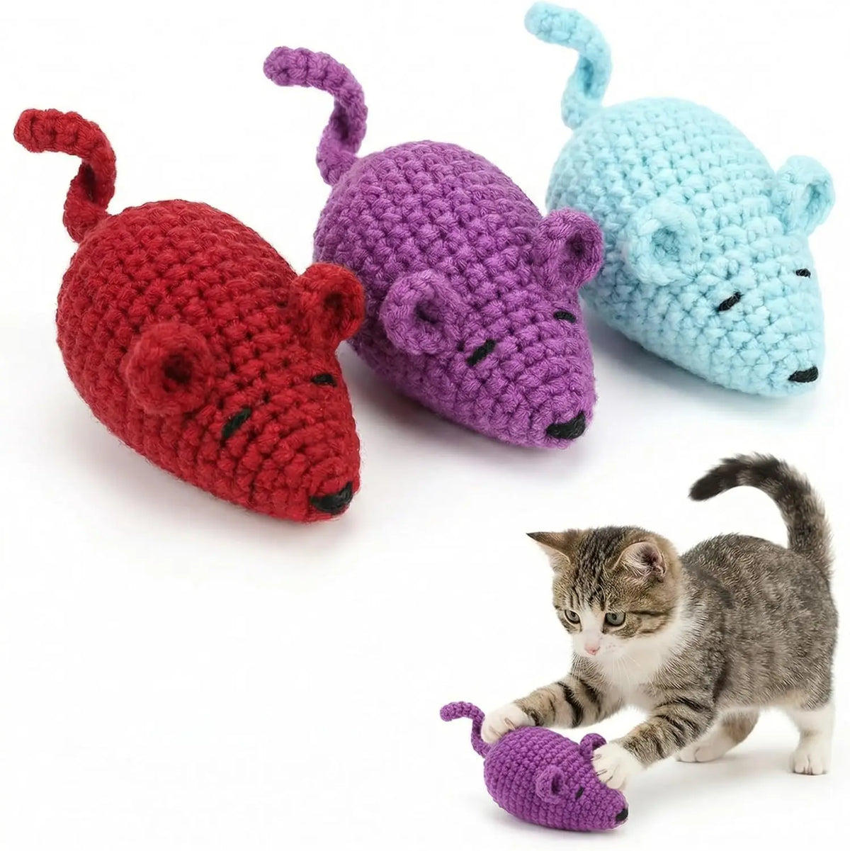 Catnip Mice Cat Toys, Handmade Durable Yarn Mice Toys with Natural Catnip & Silvervine,