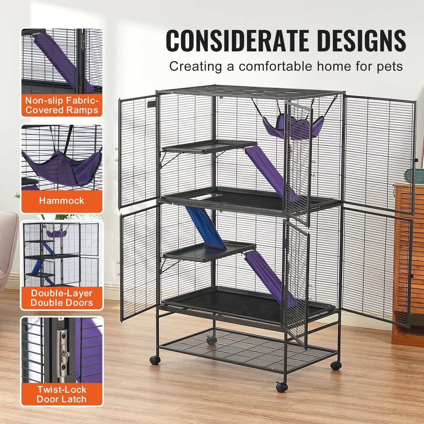 SucceBuy  Rolling Metal 4-Tier Critter Nation Cage Small Animal Cage for Rats Hamster Guinea Chinchilla Ect.