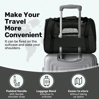 Breathable Pet Carrier Bag Airline Approved Foldable Travel Carrier Secure Anti Escape Zipper Ventilated Spacious Collapsible