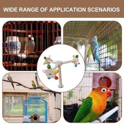 Perch Toy With Rotating Balls Wood Interactive Bird Stand Colorful Rotating Windmill Toy