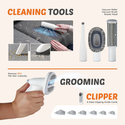 JHK 2.5L Professional Pet Grooming Vacuum Kit 3 Suction Modes and 5 Groomer Tools with Cordless Low Noise Dog Clippers