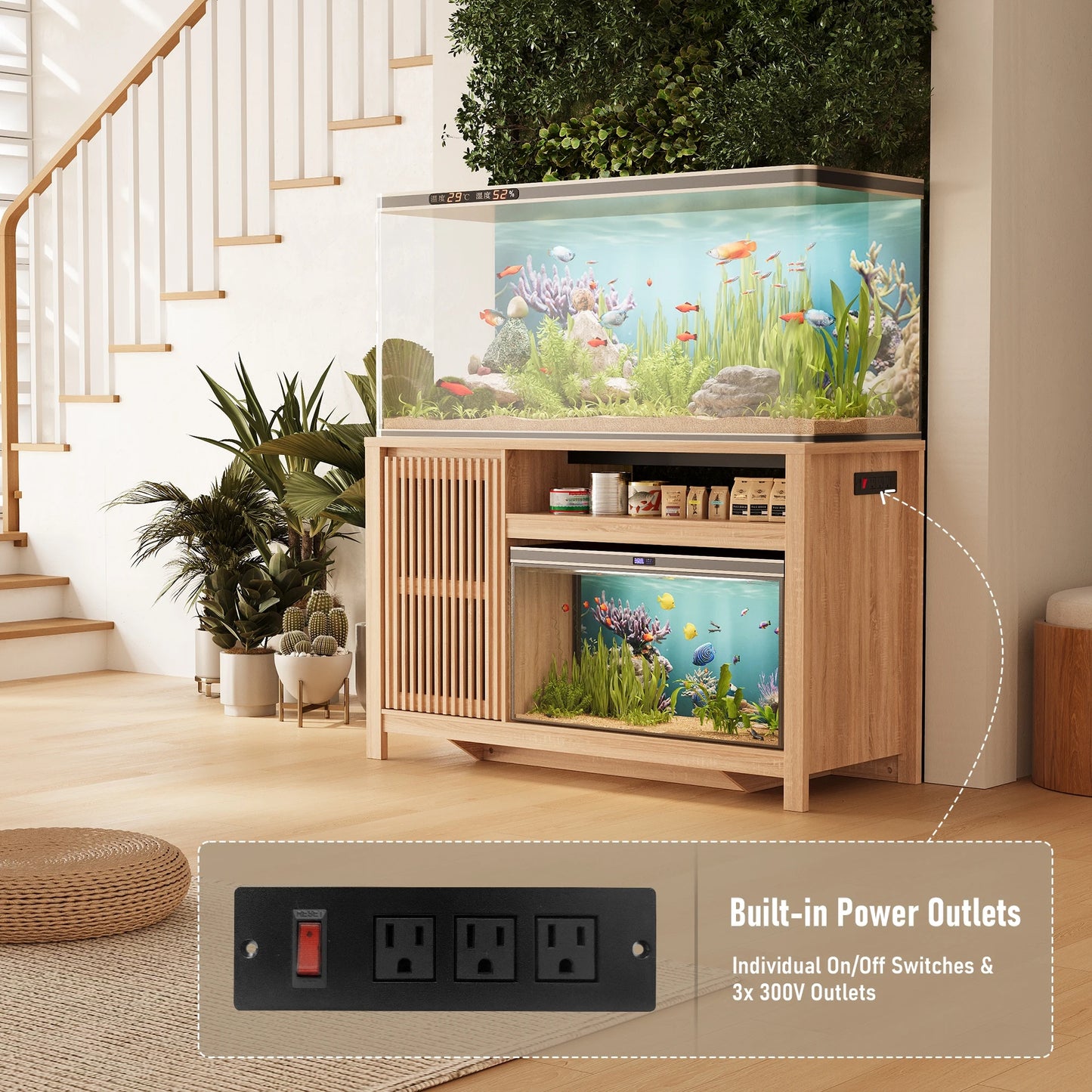 55-75" Gallon Aquarium Fish Tank Stand with Built-in Power Outlet & Storage Cabinet,