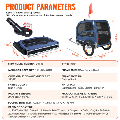 SucceBuy 100lbs Pet Cart Bicycle Carrier/Trailer with Coupler, Reflectors, Flag, Collapsible