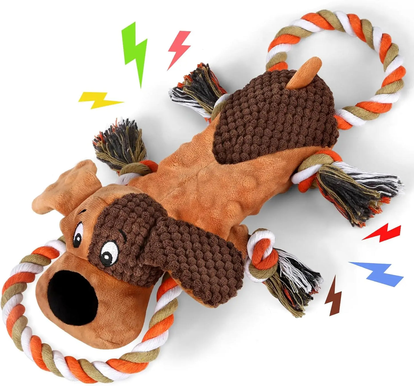 Squeaky Dog Toys with Pull Rope for All Sizes, Interactive Tug of War Plush toy