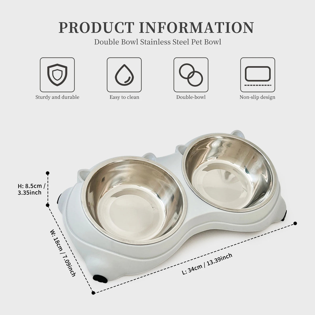 Anti-Slip Pet Food Bowl Double Stainless Steel Cat And Dog Feeder with Non-Skid Base,