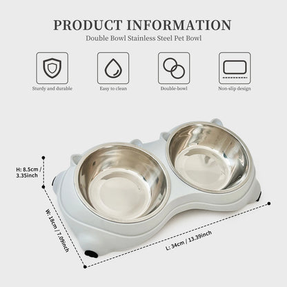 Anti-Slip Pet Food Bowl Double Stainless Steel Cat And Dog Feeder with Non-Skid Base,