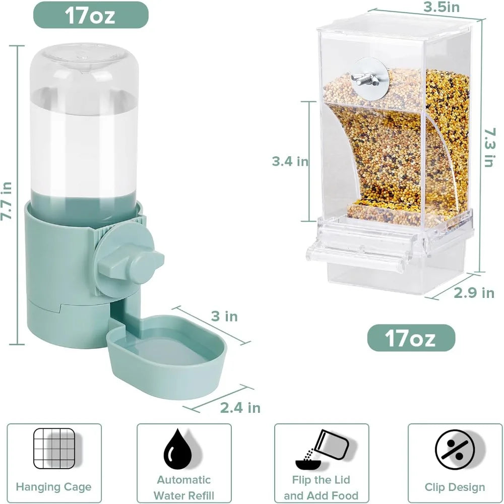 No Mess Bird Feeder Water Dispenser Set for Cage Small Birds