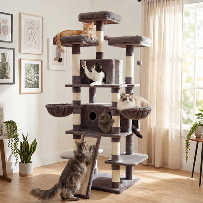 FOOWIN 68in Large Multi Level Cat Tree Tower Indoor Activity Center 2 Condos 3 Plush Perches Scratching Post