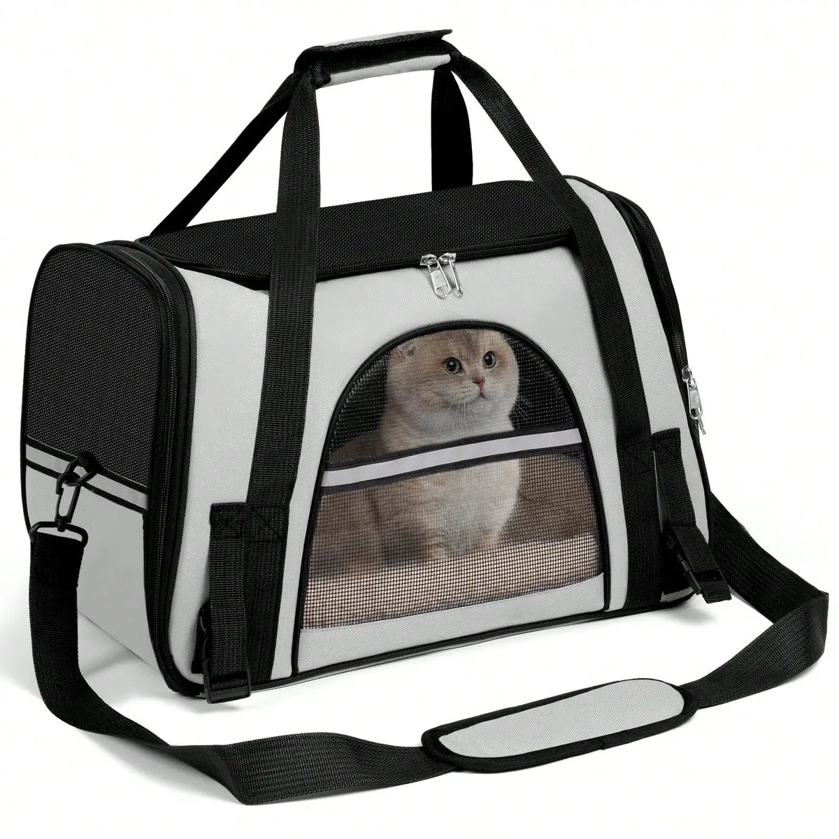 Breathable Pet Carrier Bag Airline Approved Foldable Travel Carrier Secure Anti Escape Zipper Ventilated Spacious Collapsible