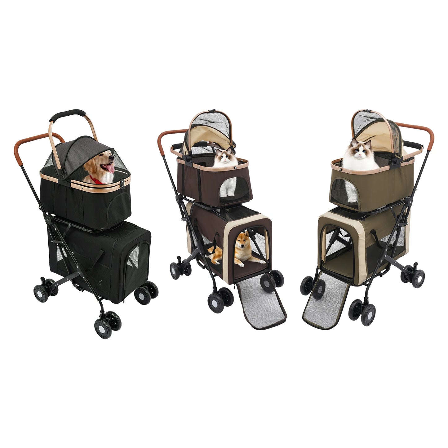 3-in-1 Multifunctional Pet Stroller Foldable with 2 Pet Carriers for Small & Medium