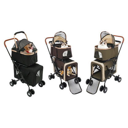 3-in-1 Multifunctional Pet Stroller Foldable with 2 Pet Carriers for Small & Medium