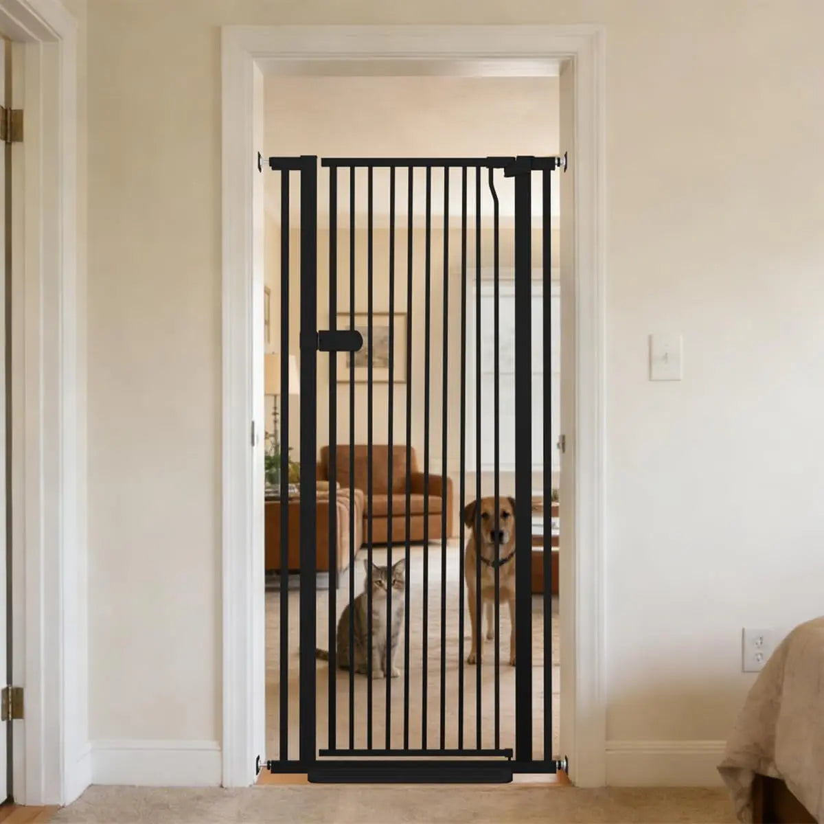 Extra Tall Pet Gate 61" High Pressure Mounted Auto-Close Adjustable Width No Drilling for Dogs and Cats