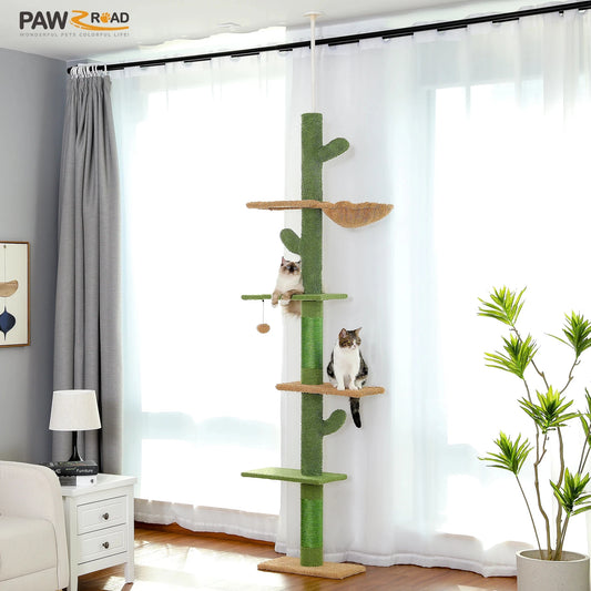 Cat Tree 5-Tier Floor to Ceiling Cat Tower With Scratching Post Hammock Dangling Ball