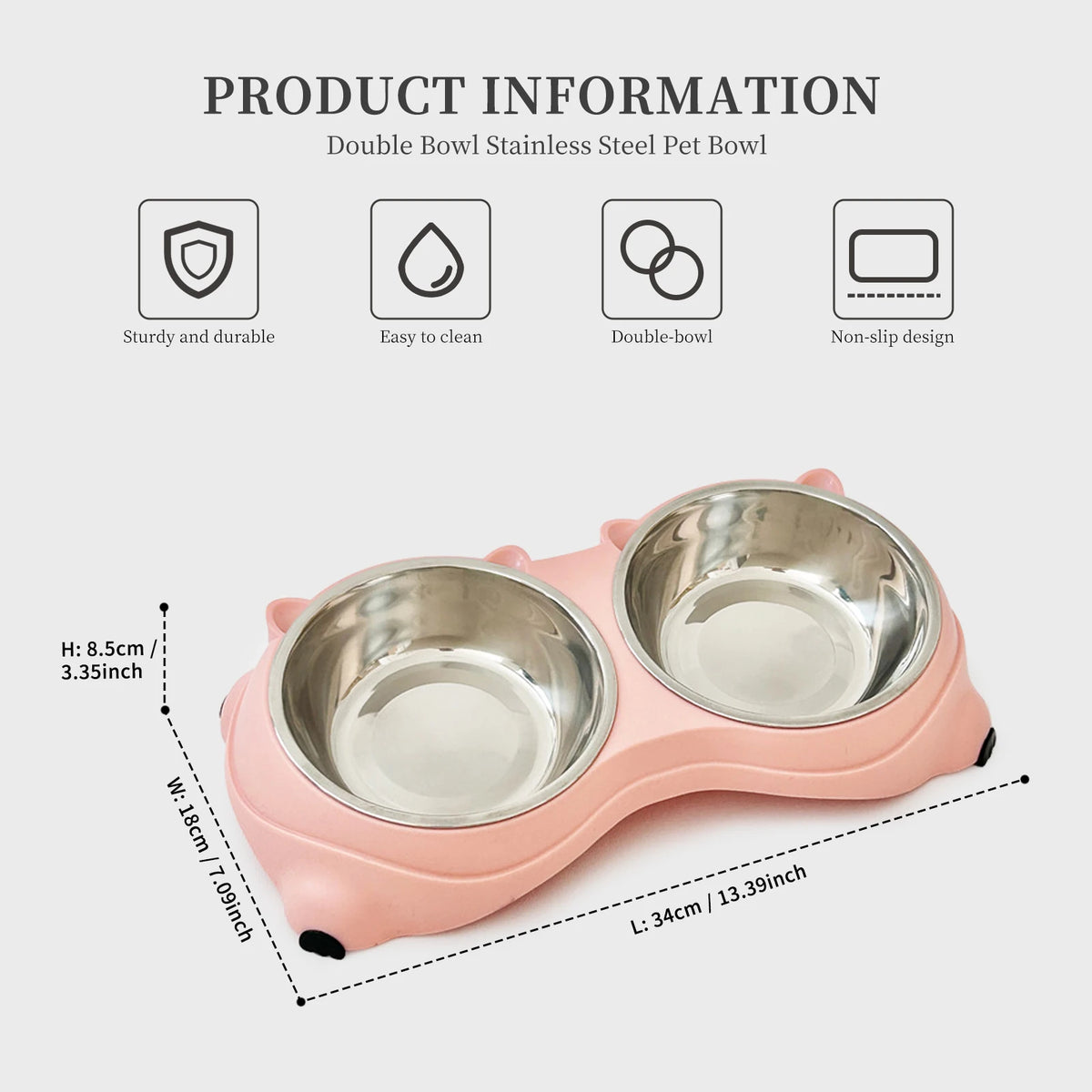 Anti-Slip Pet Food Bowl Double Stainless Steel Cat And Dog Feeder with Non-Skid Base,