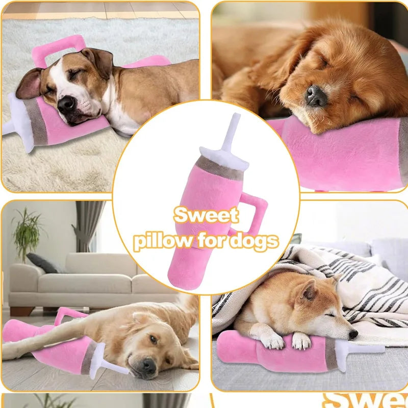 Safe Squeaky Pink Dog Cup Plush Toy - Durable Chew Toy for Small/Medium/Large