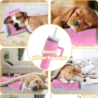 Safe Squeaky Pink Dog Cup Plush Toy - Durable Chew Toy for Small/Medium/Large