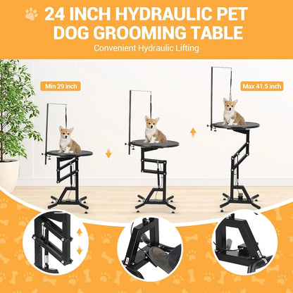 Hydraulic Dog Grooming Table 360° Rotating Non-Slip Pet Station For Small Dogs