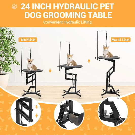 Hydraulic Dog Grooming Table 360° Rotating Non-Slip Pet Station For Small Dogs